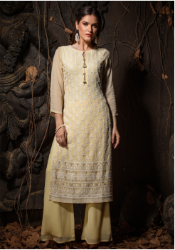 Yellow Color Designer Georgette Kurti